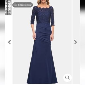 La Femme Blue Gathered Mermaid Satin Gown Size 4